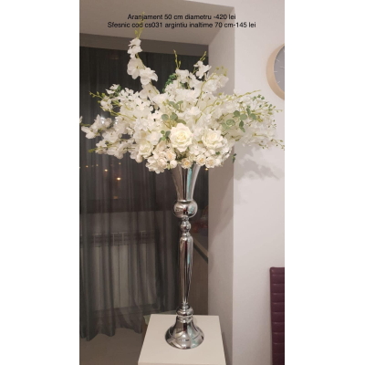 Aranjament floral alb diametru 50 cm cod 04