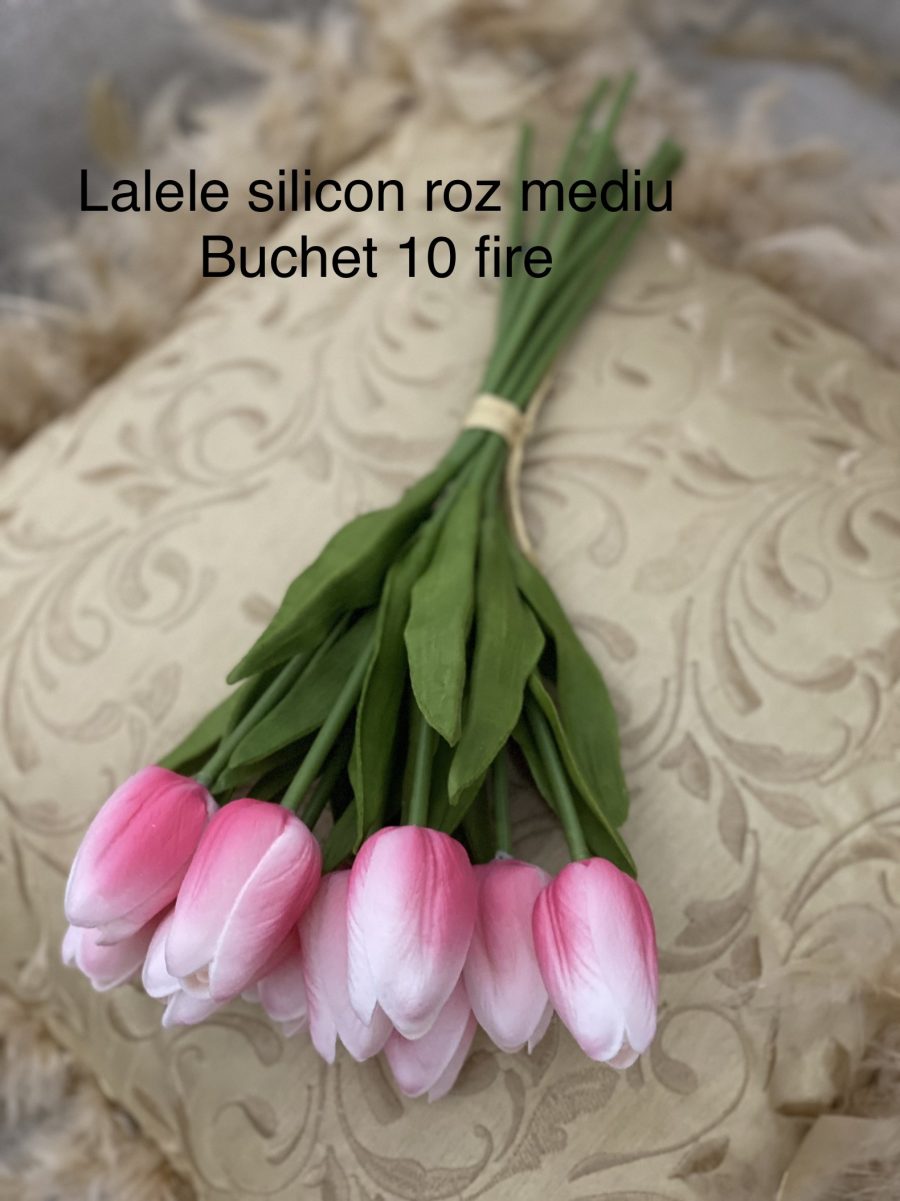 Buchet 10 lalele silicon Roz mediu