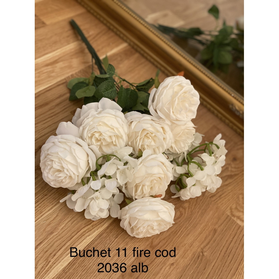 Buchet 11 fire trandafiri si hortensii cod 2036 alb