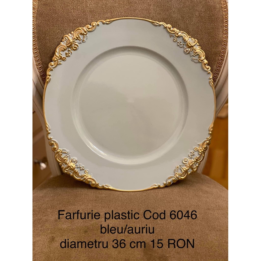Farfurie plastic cod 6046 bleu/ auriu