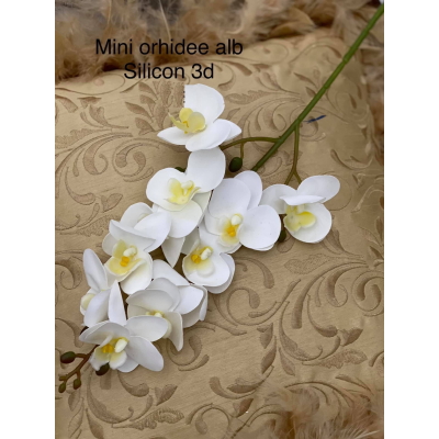 Mini orhidee silicon cu 3 tije ALB