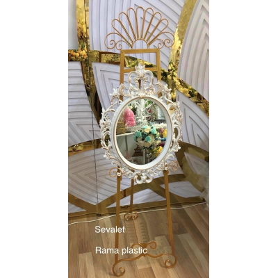 Oglinda ovala cu rama de plastic alb vintage