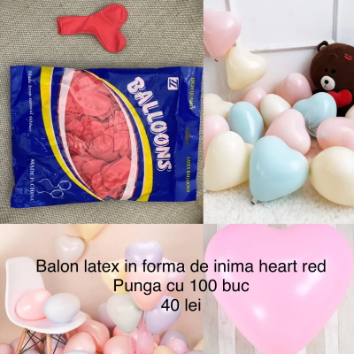 Set 100 baloane latex heart 10 inch Red