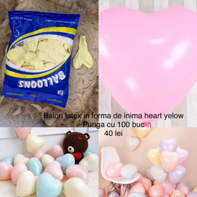 Set 100 baloane latex heart 10 inch Yelow