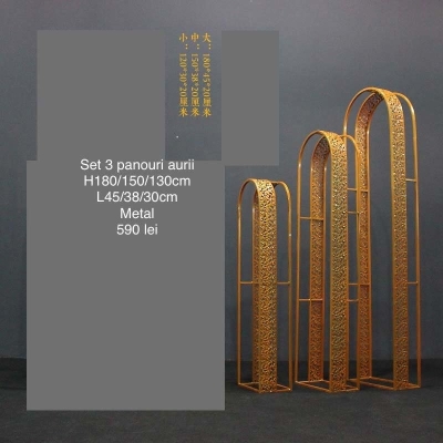 Set 3 ARCADE panouri decorative metal aurii(180-150-120 cm) BJ 1739