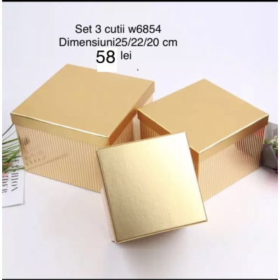 Set 3 cutii 25 cm patrat cod 6854 auriu