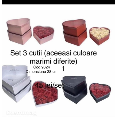 Set 3 cutii inima 28 cm cod 9824 ( mediu) rosu