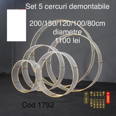Set 5 cercuri metal auriu si plexiglass