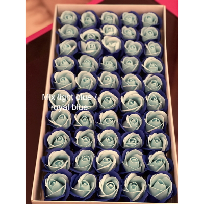 Set 50 capete trandafiri de sapun mix light blue+royal blue