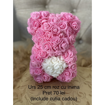 Urs 25 cm roz cu inima(cutie inclusa