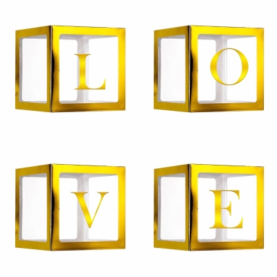 Set de cutii decorative cu litere "Love". Decoratiuni evenimente. Cutii aurii online. Cuvint "Love"