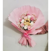 Aranjament flori de săpun buchet roz pal