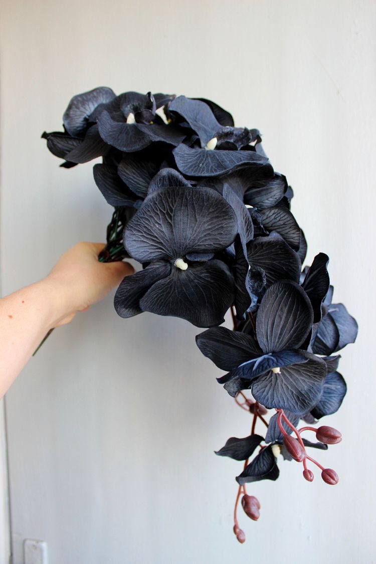 Orhidee din material textil negru